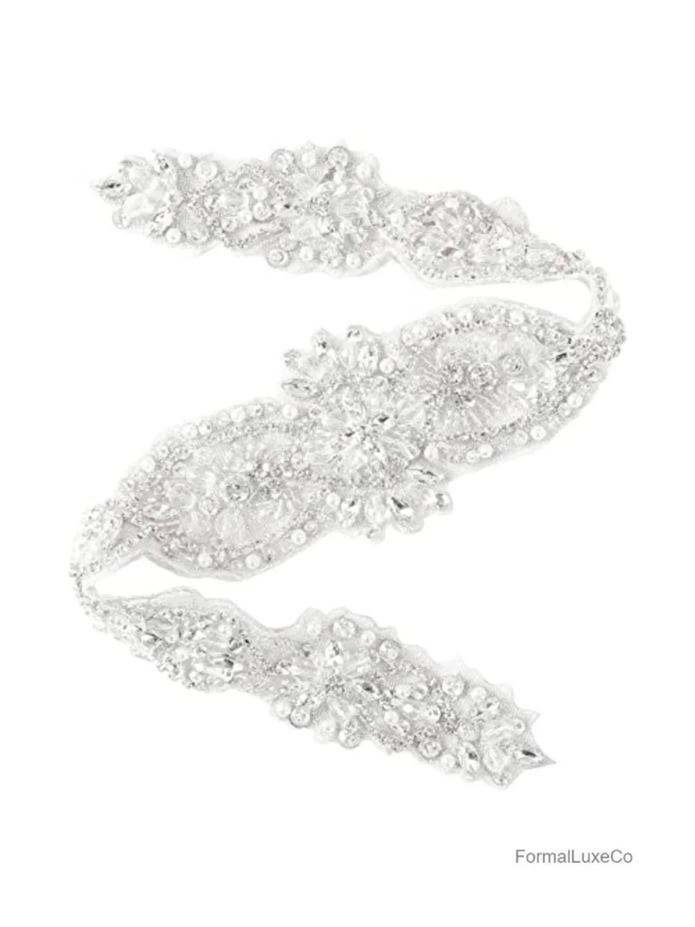 Hand-Sewn Rhinestone Bridal Belt with Satin Ribbon